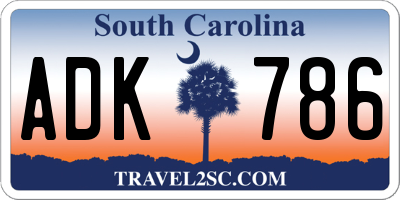 SC license plate ADK786