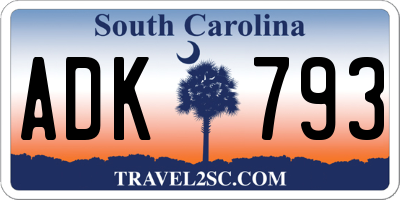 SC license plate ADK793