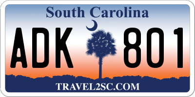SC license plate ADK801