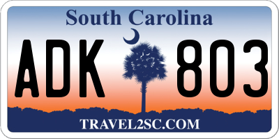 SC license plate ADK803