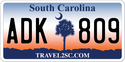 SC license plate ADK809