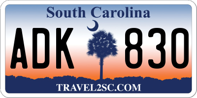 SC license plate ADK830