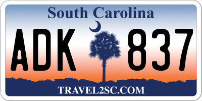 SC license plate ADK837