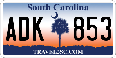 SC license plate ADK853