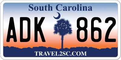 SC license plate ADK862