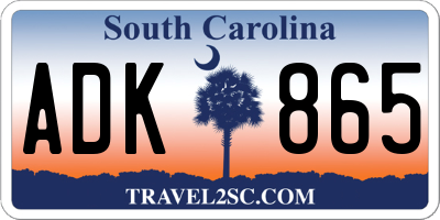 SC license plate ADK865