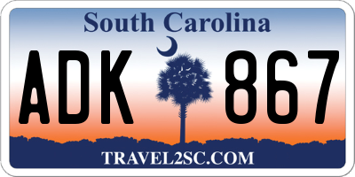 SC license plate ADK867