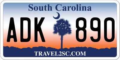 SC license plate ADK890