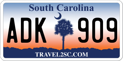 SC license plate ADK909