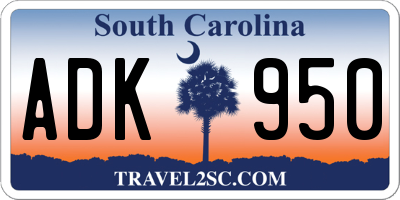 SC license plate ADK950