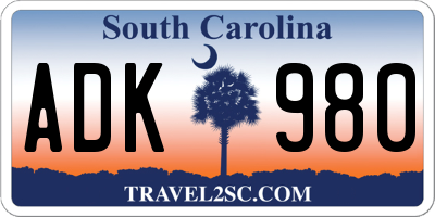 SC license plate ADK980