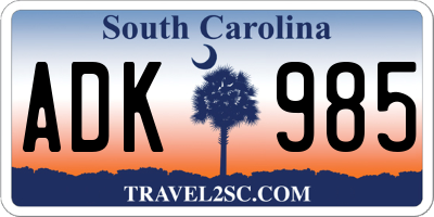 SC license plate ADK985