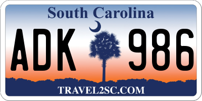 SC license plate ADK986