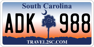 SC license plate ADK988