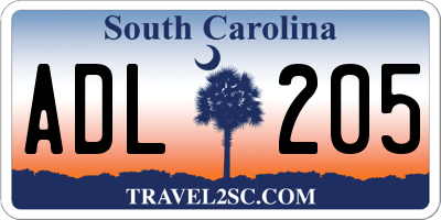 SC license plate ADL205