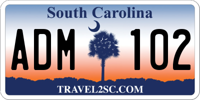SC license plate ADM102