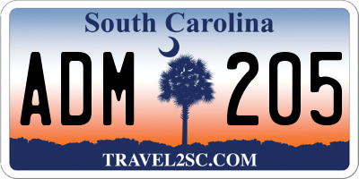 SC license plate ADM205