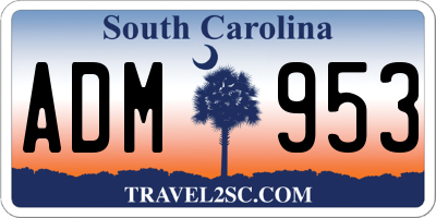 SC license plate ADM953