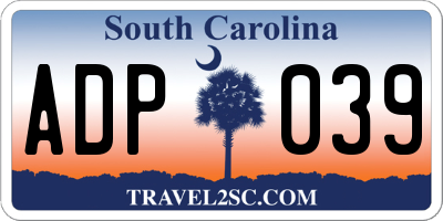 SC license plate ADP039