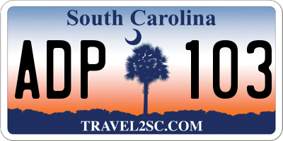 SC license plate ADP103