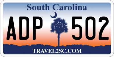 SC license plate ADP502