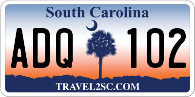 SC license plate ADQ102