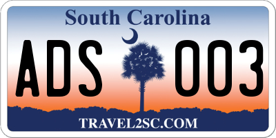 SC license plate ADS003