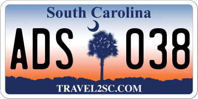 SC license plate ADS038