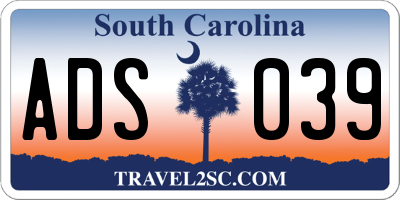 SC license plate ADS039