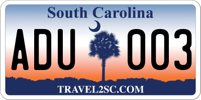 SC license plate ADU003