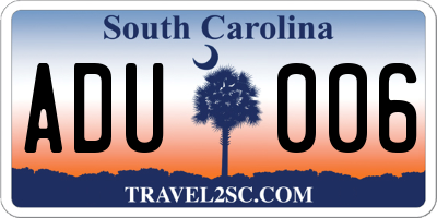 SC license plate ADU006