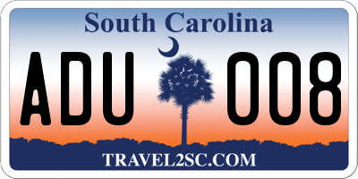 SC license plate ADU008