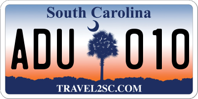 SC license plate ADU010