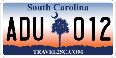 SC license plate ADU012