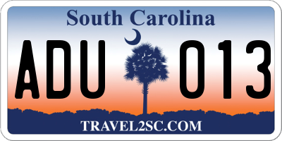 SC license plate ADU013