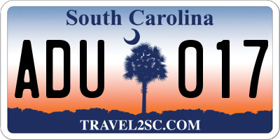 SC license plate ADU017