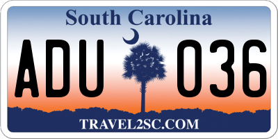 SC license plate ADU036