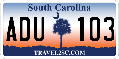 SC license plate ADU103