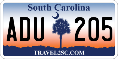 SC license plate ADU205