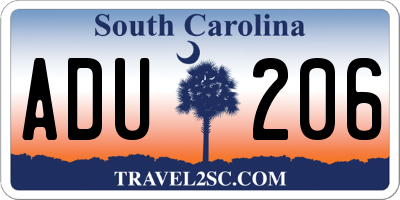 SC license plate ADU206