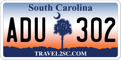 SC license plate ADU302