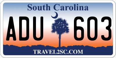 SC license plate ADU603