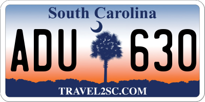 SC license plate ADU630