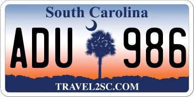 SC license plate ADU986