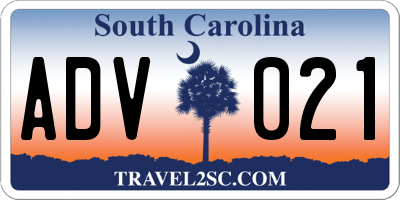 SC license plate ADV021