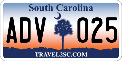 SC license plate ADV025
