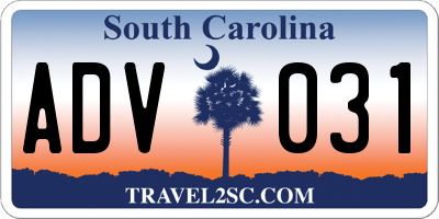 SC license plate ADV031