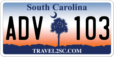 SC license plate ADV103