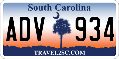 SC license plate ADV934