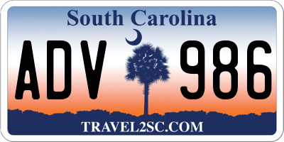 SC license plate ADV986